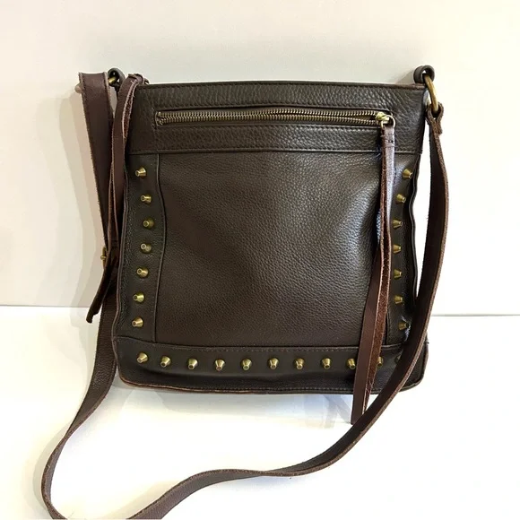 Lucky Brand Brown on Brown Studded Leather Crossbody Bag - Picture 1 of 10